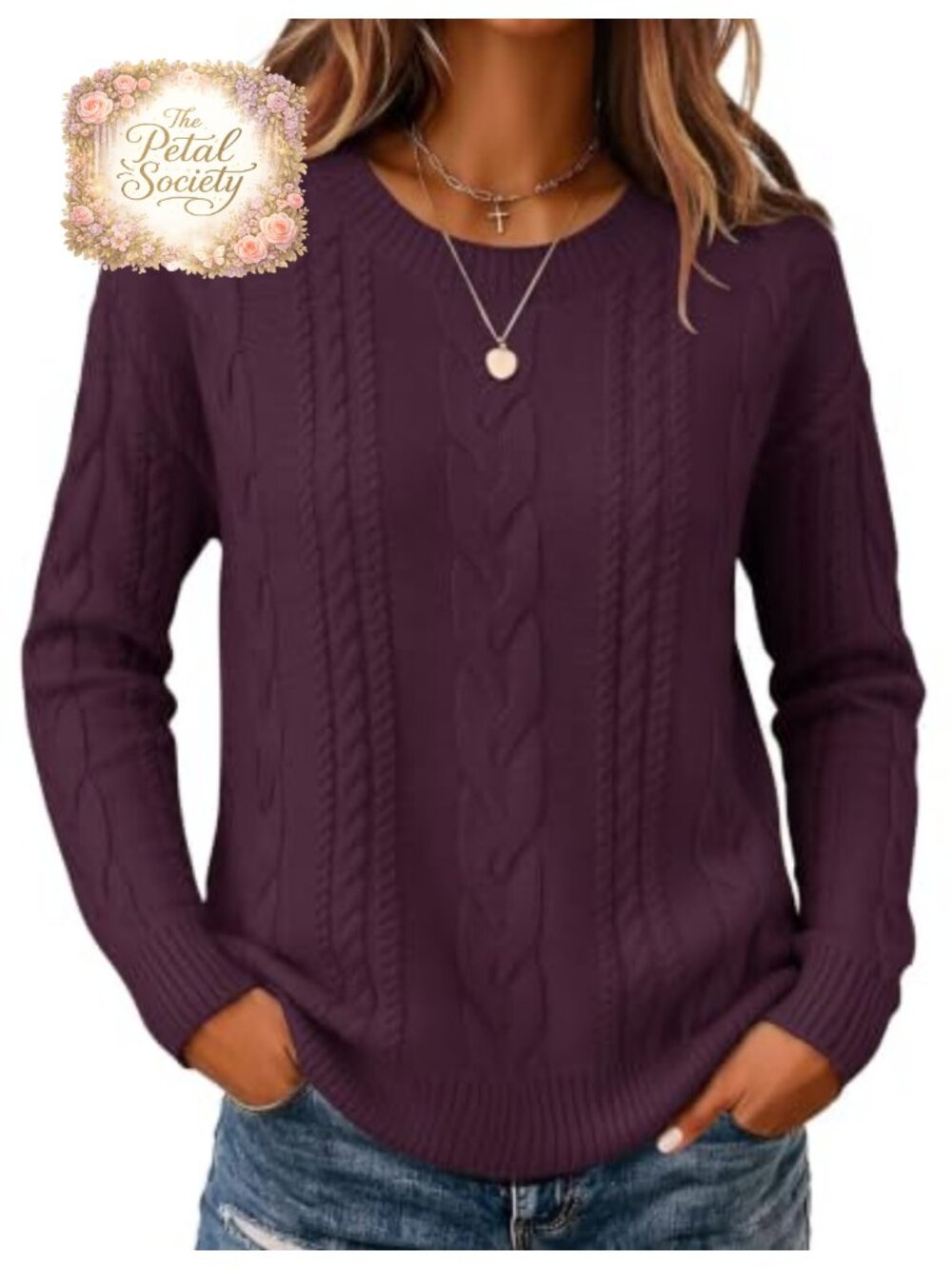 Zeagoo Cable Knit Sweater Women Loose Fit Casual Crew Neck Pullover